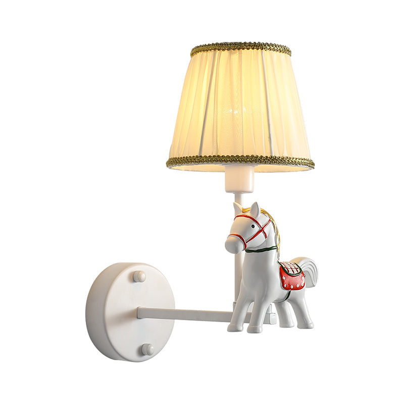 Cartoon White Wall Mount Light: Single-Bulb Bedroom Fixture With Conical Fabric Shade