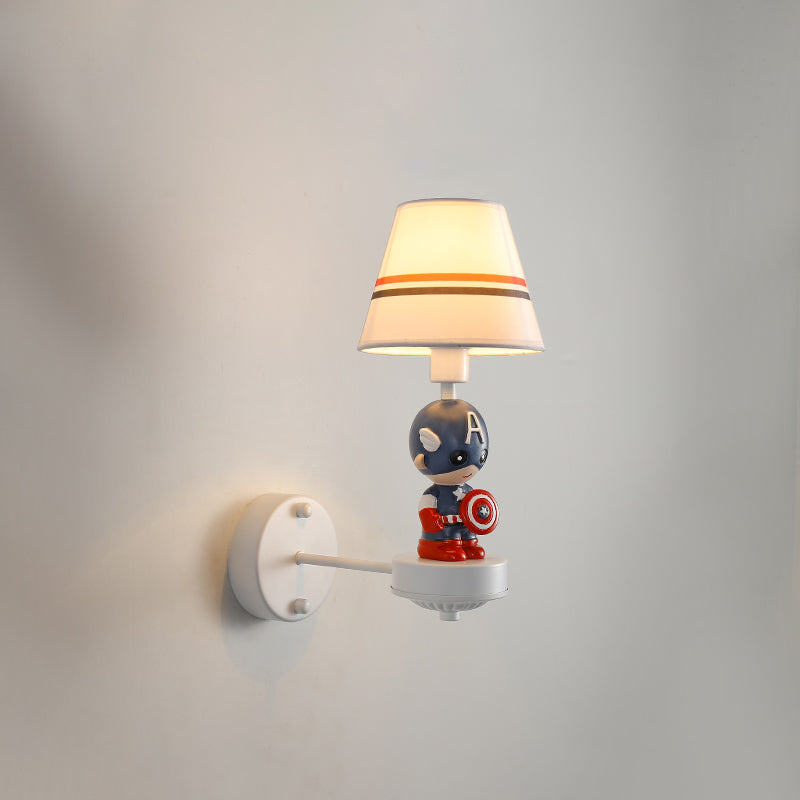 Cartoon White Wall Mount Light: Single-Bulb Bedroom Fixture With Conical Fabric Shade / D
