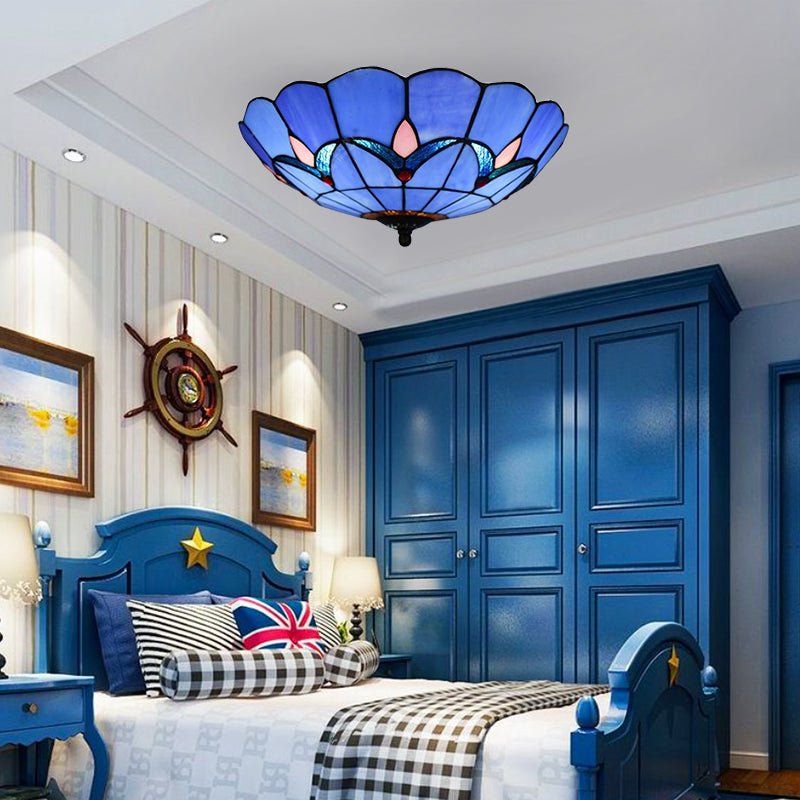Blue Tiffany Dome Flush Mount Ceiling Lights With Jewel Decoration In Various Sizes For Bedroom /