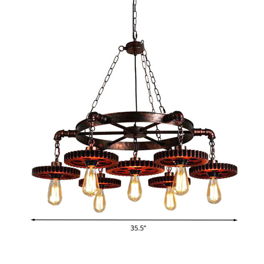 Vintage 3/7-Head Pendant Lighting | Antique Style Dark Rust Metal Chandelier For Restaurants