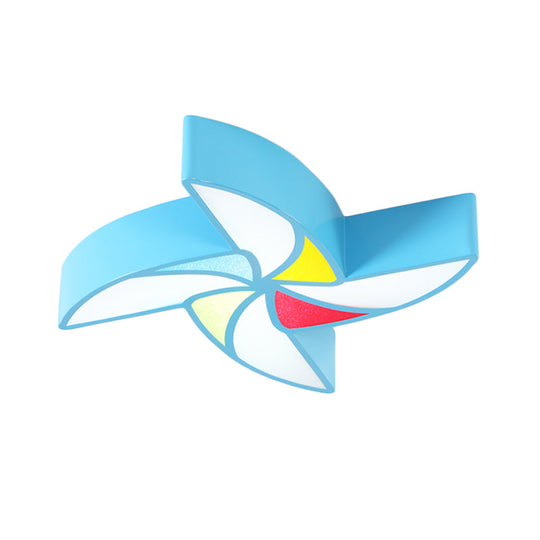 Modern Led Flush Mount Ceiling Light For Childs Bedroom - Toy Windmill Design