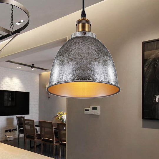 Lonie - Antique Style Dome Pendant Lamp 1 Light Wrought Iron Hanging Fixture With Cord In Black/Rust