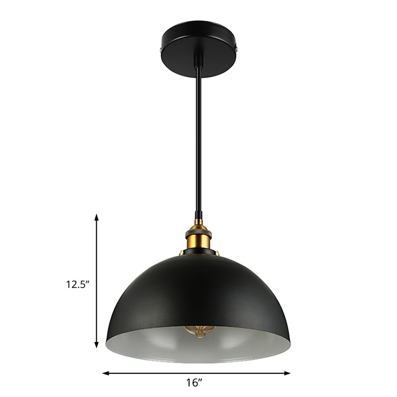 Antique Style Metallic Domed Pendant Light For Restaurant - Black/White 12’/16’ Dia