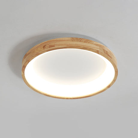 Nordic Wooden Beige Led Flush Mount Ceiling Light With Geometric Design