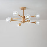 Nordic Led Wooden Chandelier With Clear Glass Shades - 2 Tiers Beige Color