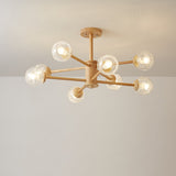 Nordic Led Wooden Chandelier With Clear Glass Shades - 2 Tiers Beige Color