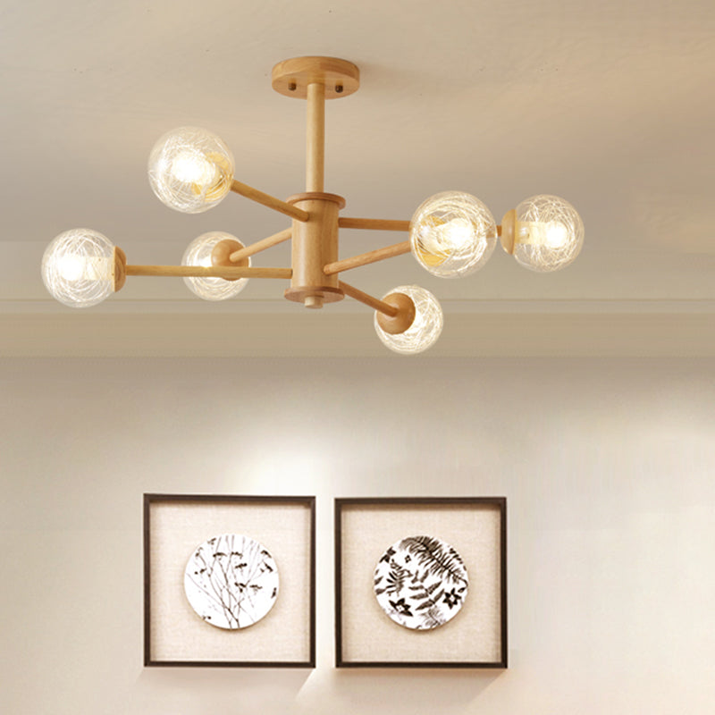 Nordic Led Wooden Chandelier With 2-Tier Radial Beige Design And Clear Glass Shades 6 / Wood