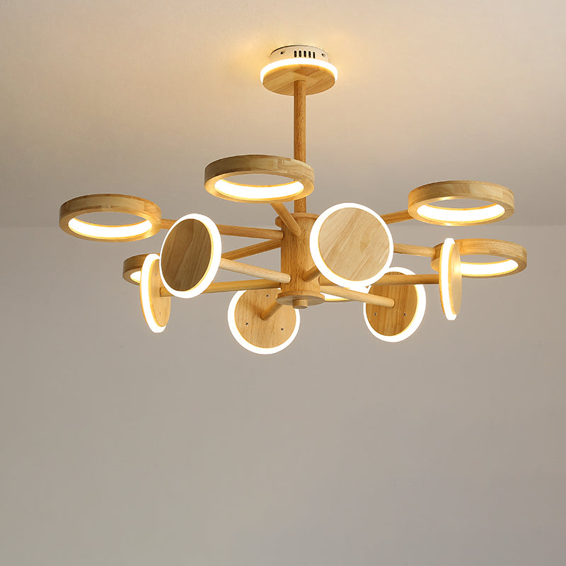 Japanese Radial Wooden Chandelier With Led Lights For Living Room Décor 13 / Wood