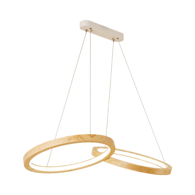 Modern Led Wooden Ring Chandelier Light - Beige For Dining Room