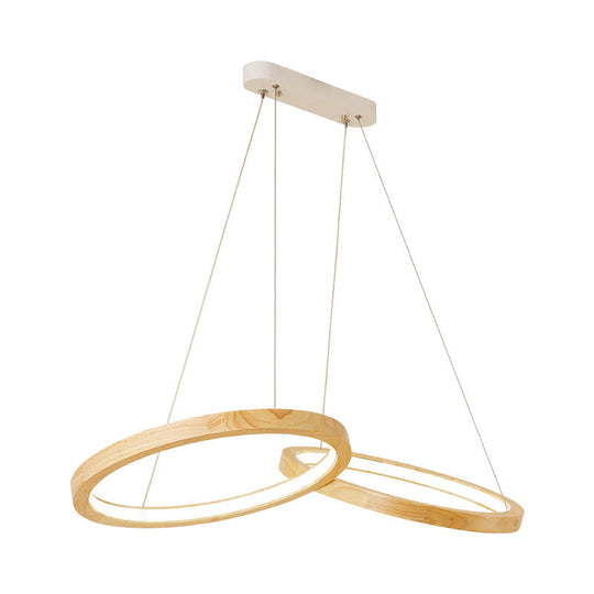Modern Led Wooden Ring Chandelier Light - Beige For Dining Room