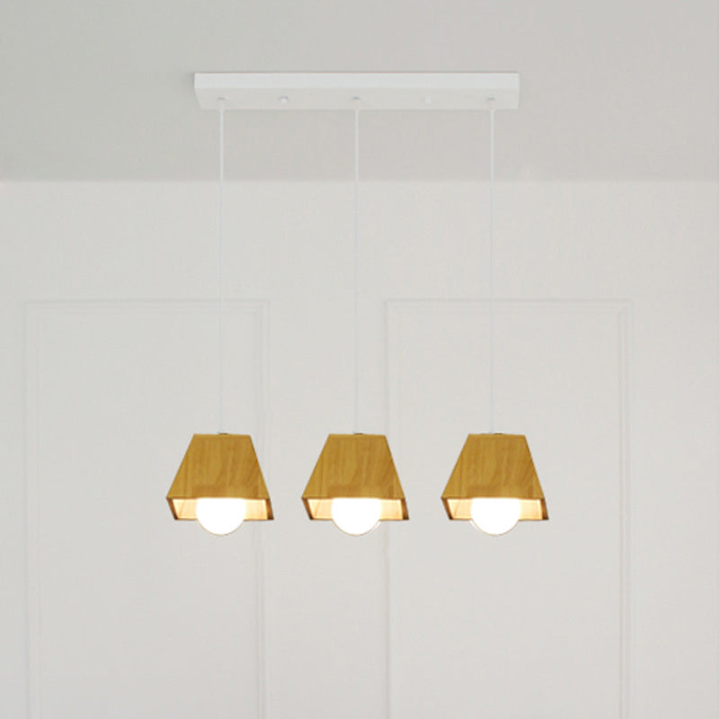 Nordic Wooden Tapered Ceiling Light Pendant - 3 Bulb Led Multi-Light Fixture For Dining Room