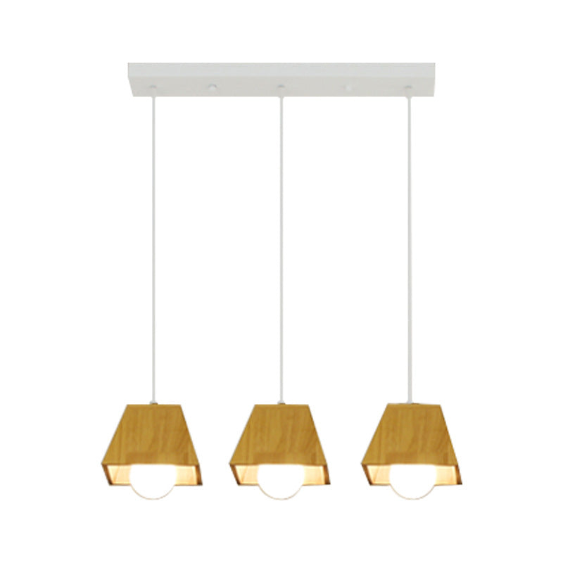 Nordic Wooden Tapered Ceiling Light Pendant - 3 Bulb Led Multi-Light Fixture For Dining Room