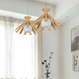 Contemporary Wood Pendant Ceiling Light With Cream Glass Shade - Perfect For Dining Rooms / Small A
