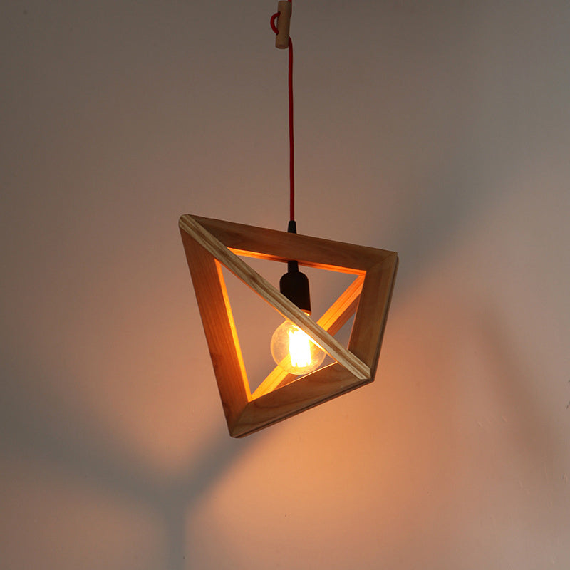 Contemporary Geometric Wooden Hanging Lamp - 1 Head Pendant Ceiling Light For Dining Room