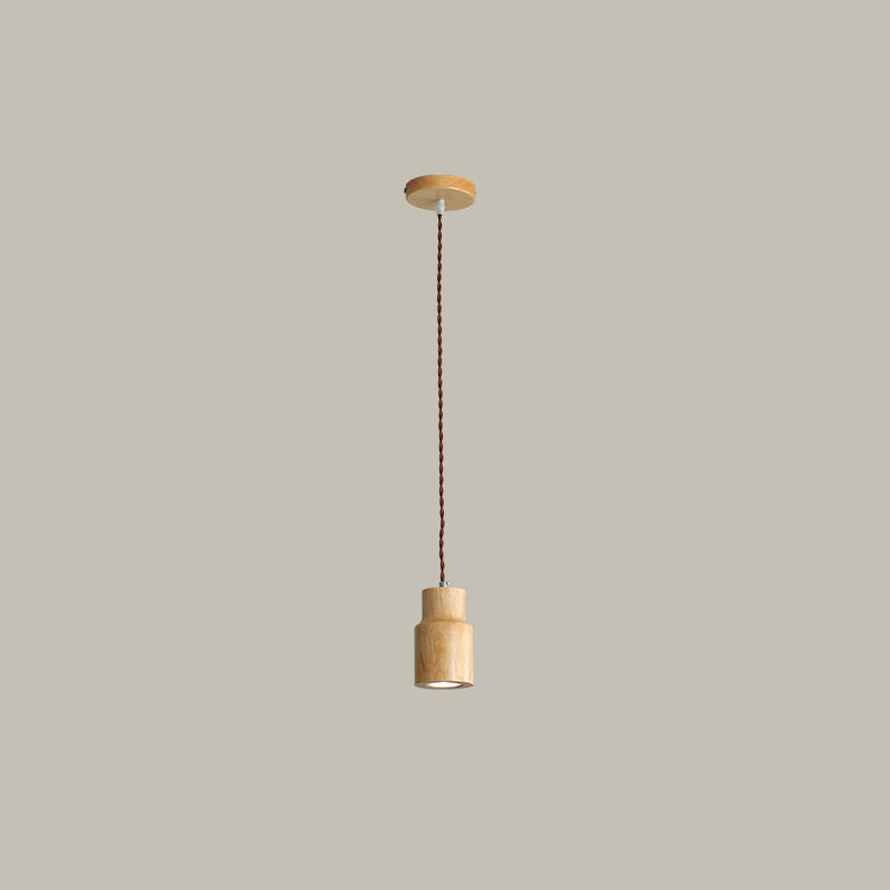 Simple Wooden Led Kitchen Suspension Light In Beige - Geometric Shaped Ceiling Pendant
