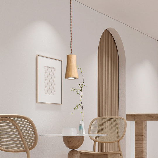 Simple Wooden Led Kitchen Suspension Light In Beige - Geometric Shaped Ceiling Pendant Wood / B