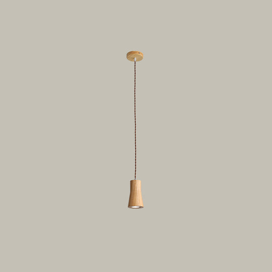 Simple Wooden Led Kitchen Suspension Light In Beige - Geometric Shaped Ceiling Pendant