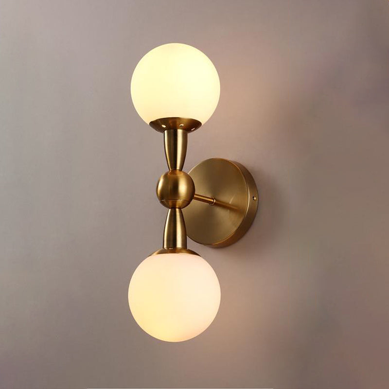 Contemporary White Glass Bedside Wall Light In Gold - Spherical Lighting Fixture