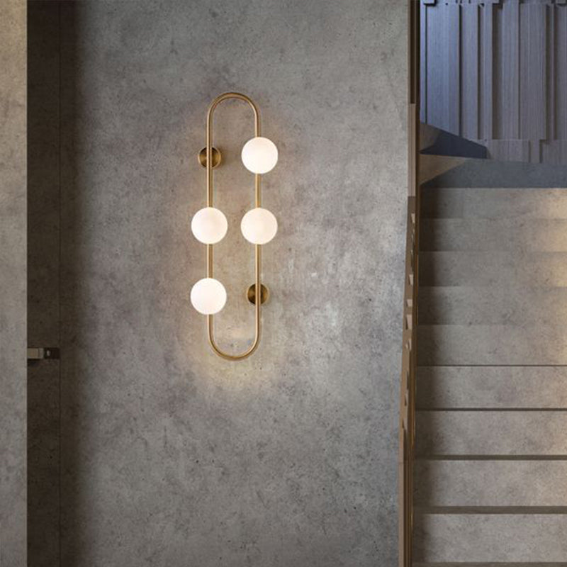 Modern Gold Oblong Sconce Wall Light With 4-Metal Heads And Milky Glass Shade