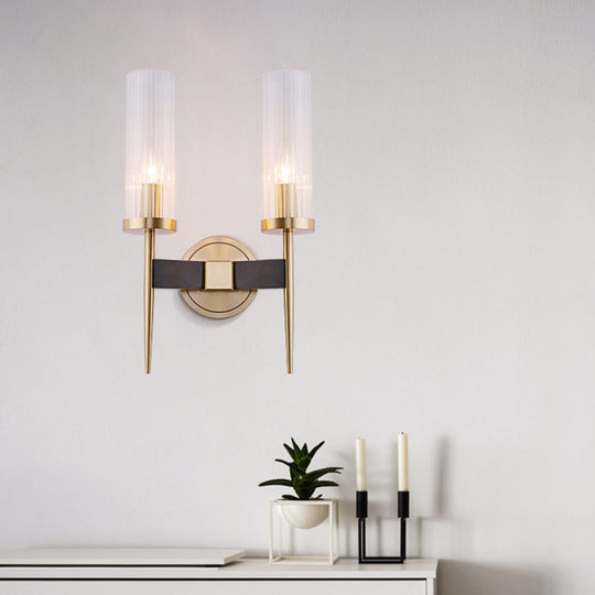 Gold Fluted Glass Wall Mount Lamp - Simple Cylinder Light Fixture