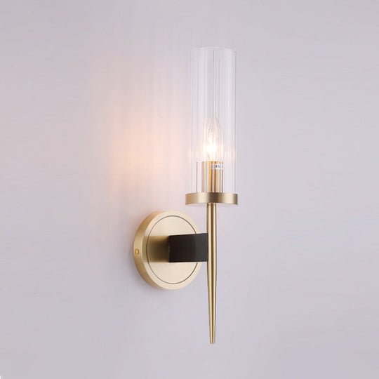 Gold Fluted Glass Wall Mount Lamp - Simple Cylinder Light Fixture