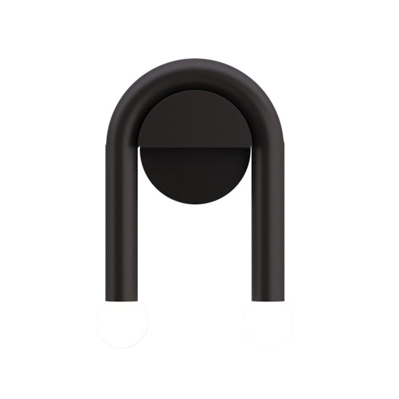 Contemporary U-Shaped 2-Light Black Wall Mounted Lighting With Opal Glass Shade