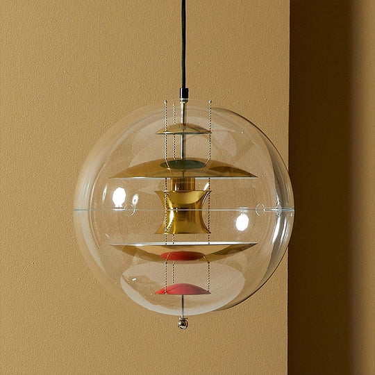 Global Ceiling Pendant With Clear Glass And Inner Layered Shade - Modern 1-Light Down Lighting Gold