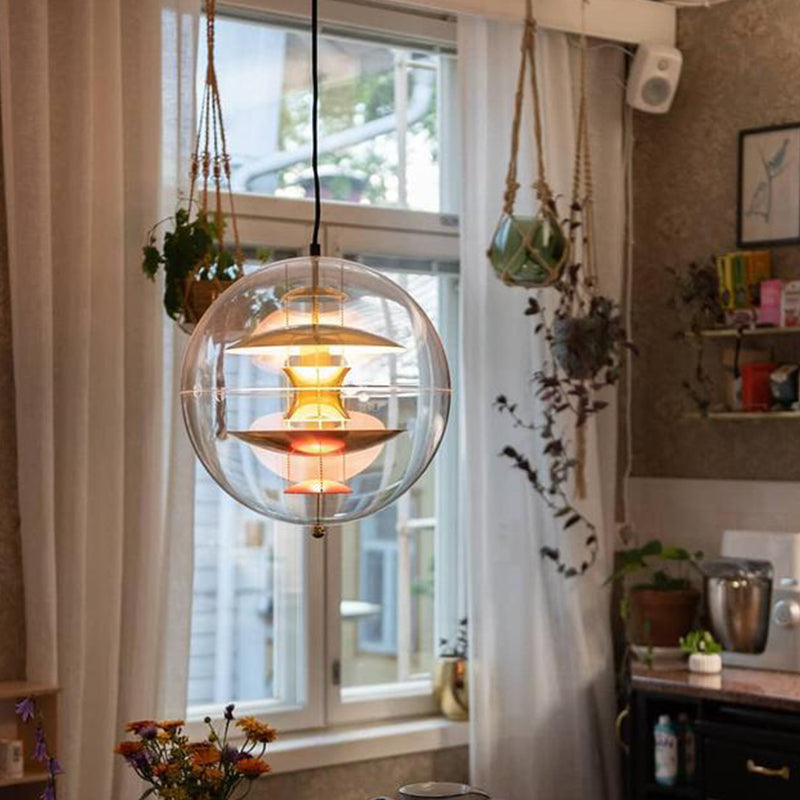 Global Ceiling Pendant With Clear Glass And Inner Layered Shade - Modern 1-Light Down Lighting