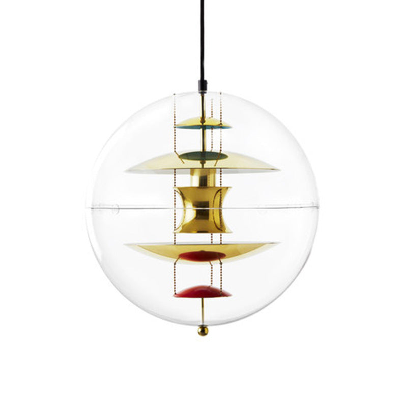 Global Ceiling Pendant With Clear Glass And Inner Layered Shade - Modern 1-Light Down Lighting