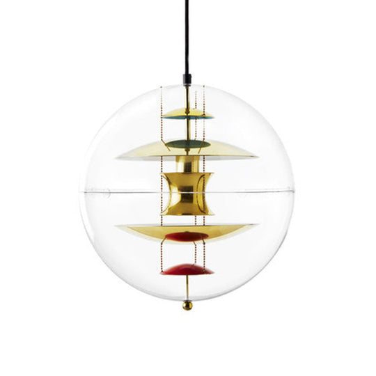Global Ceiling Pendant With Clear Glass And Inner Layered Shade - Modern 1-Light Down Lighting