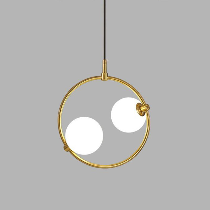 Minimalist Milky Glass Pendant Light With Gold Pendulum - Orb Ceiling