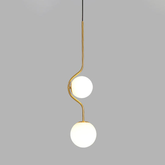 Minimalist Milky Glass Pendant Light With Gold Pendulum - Orb Ceiling