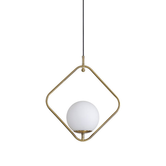 Minimalist Milky Glass Pendant Light With Gold Pendulum - Orb Ceiling