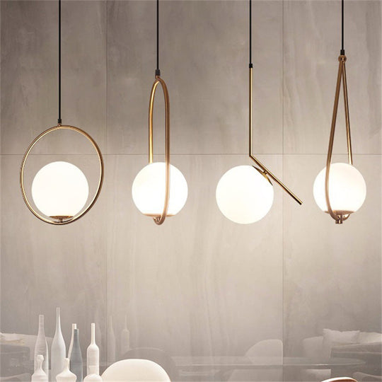 Contemporary Gold Sphere Drop Lamp: 1 Bulb Cream Glass Hanging Ceiling Light For Bedroom