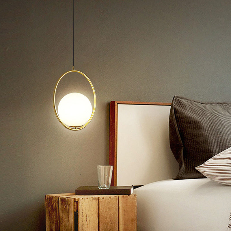 Contemporary Gold Sphere Drop Lamp With Cream Glass Shade - Ideal Ceiling Light For Bedroom