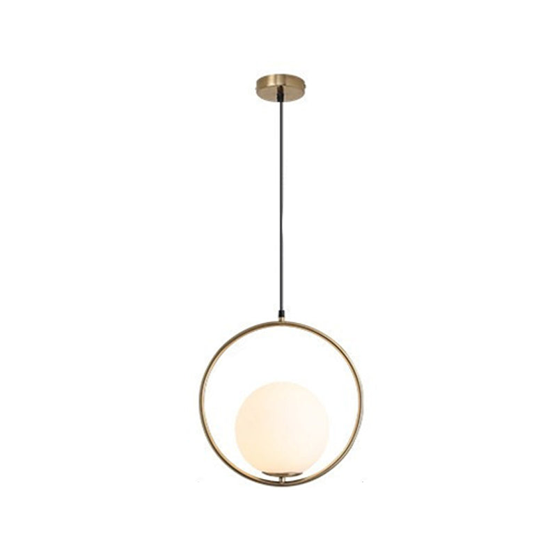 Contemporary Gold Sphere Drop Lamp: 1 Bulb Cream Glass Hanging Ceiling Light For Bedroom