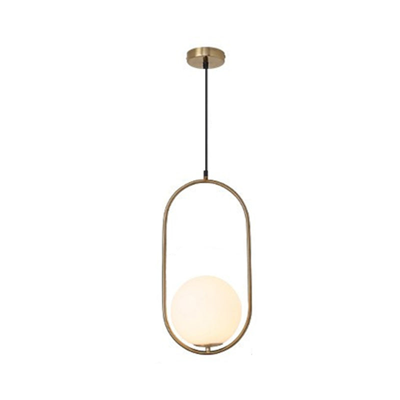 Contemporary Gold Sphere Drop Lamp: 1 Bulb Cream Glass Hanging Ceiling Light For Bedroom