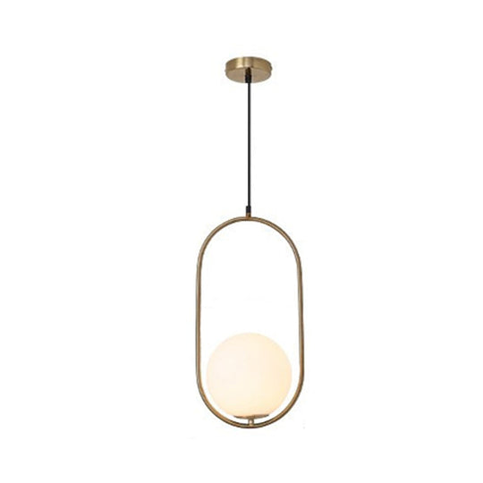 Contemporary Gold Sphere Drop Lamp: 1 Bulb Cream Glass Hanging Ceiling Light For Bedroom