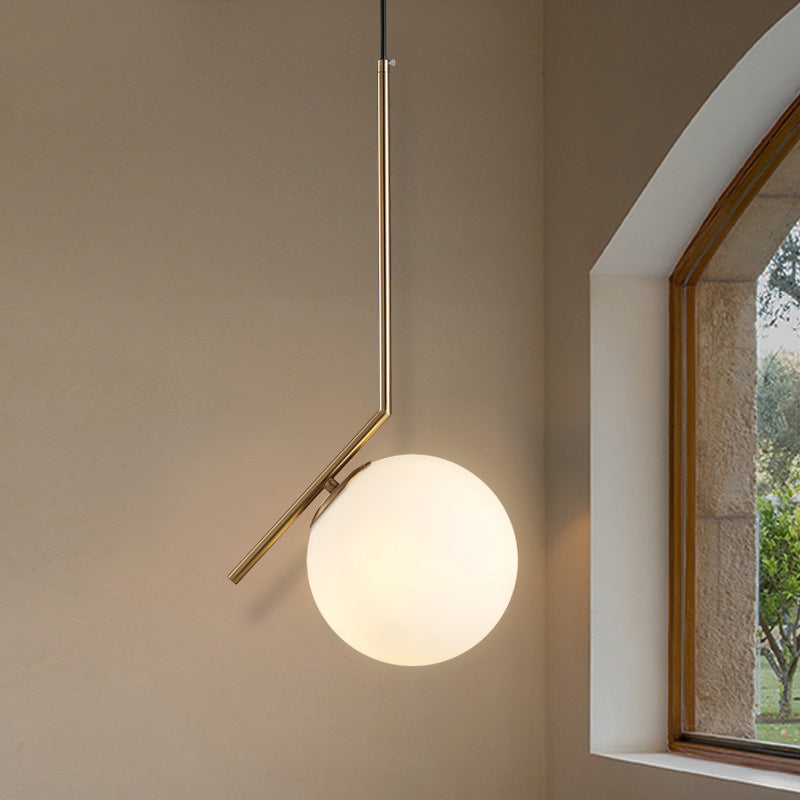 Contemporary Gold Sphere Drop Lamp With Cream Glass Shade - Ideal Ceiling Light For Bedroom / Small