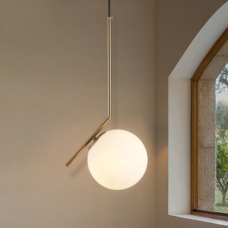 Contemporary Gold Sphere Drop Lamp With Cream Glass Shade - Ideal Ceiling Light For Bedroom / Small