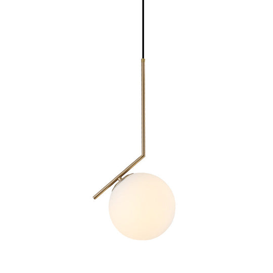 Contemporary Gold Sphere Drop Lamp: 1 Bulb Cream Glass Hanging Ceiling Light For Bedroom