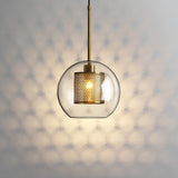 Modern Clear Glass Orb Pendant Light With Mesh Cage - 1 Head Hanging Ceiling Lighting