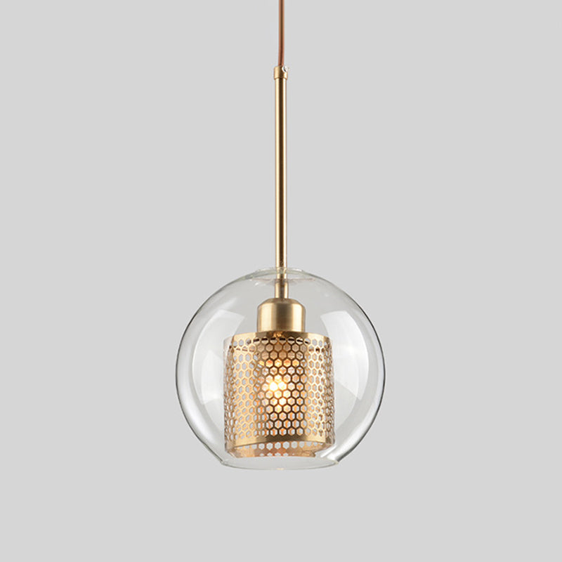 Contemporary Metal Pendant Light With Glass Shade For Dining Room Gold / Small Globe