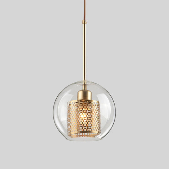 Contemporary Metal Pendant Light With Glass Shade For Dining Room Gold / Small Globe