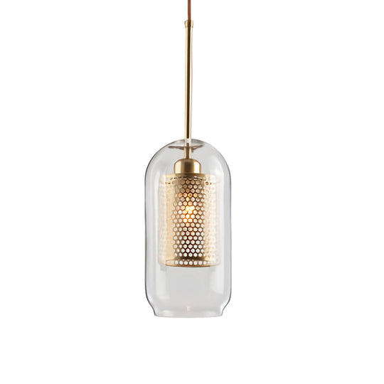 Metal Cylinder Pendant Lamp With Glass Shade For Contemporary Dining Room Lighting