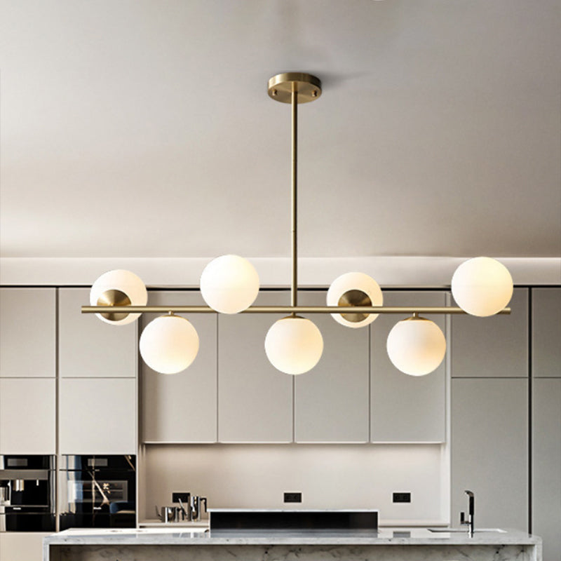 Contemporary Brass Pendant Lamp With 7-Light White Glass Ideal For Living Room Illumination