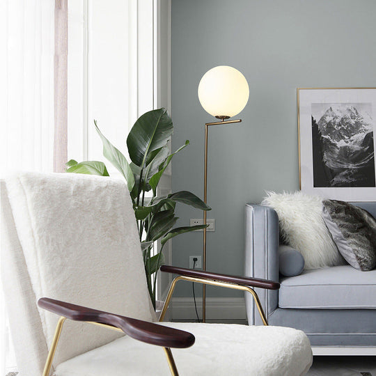 Gold Opal Glass Living Room Floor Lamp - Contemporary Stand With 1-Light