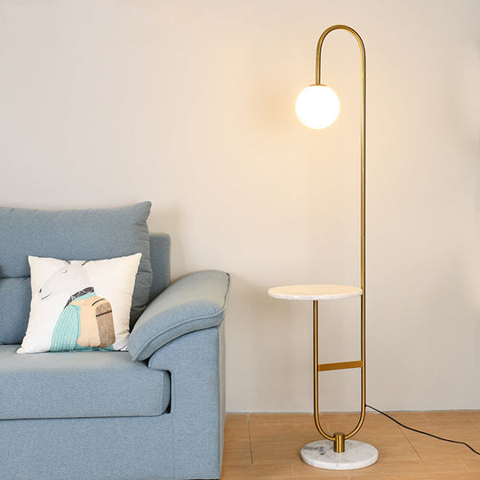 Nordic Glass Ball Floor Lamp With Tea Table - Milky 1 Head Reading Light Marble