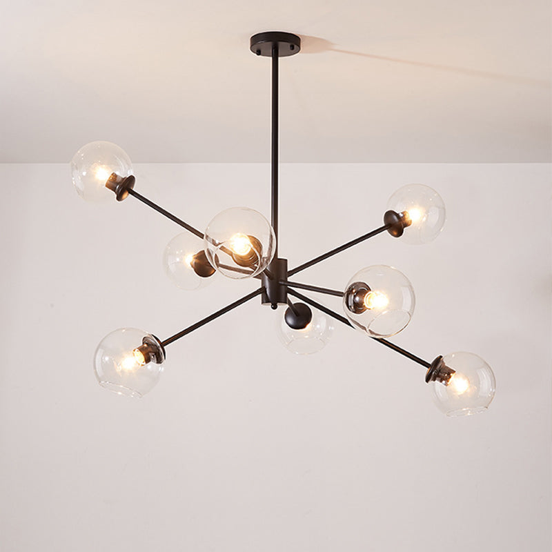 Minimalist Bubble Glass Chandelier - 8-Light Pendant Lamp With Sleek Sputnik Design Black