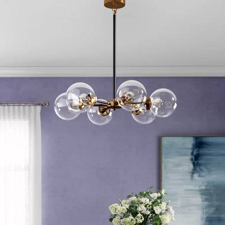 Minimal Gold And Black Bubble Chandelier - 6 Lights Glass Pendant Lighting